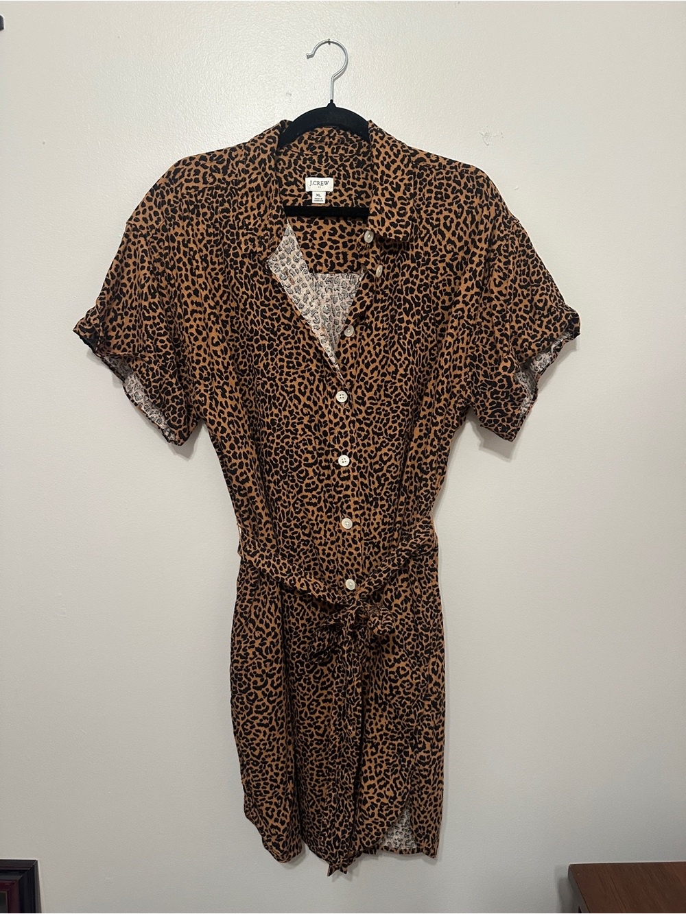 J. Crew Brown Leopard Print Button-Up Shirt Dress